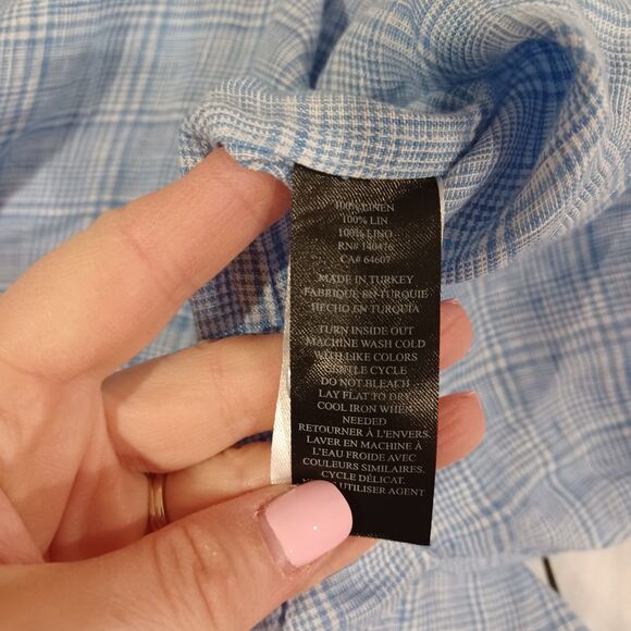 FAHERTY Shirt Reserve Linen Button Up Top Azure Glen Blue Plaid Preppy Size 2XL - Picture 9 of 10